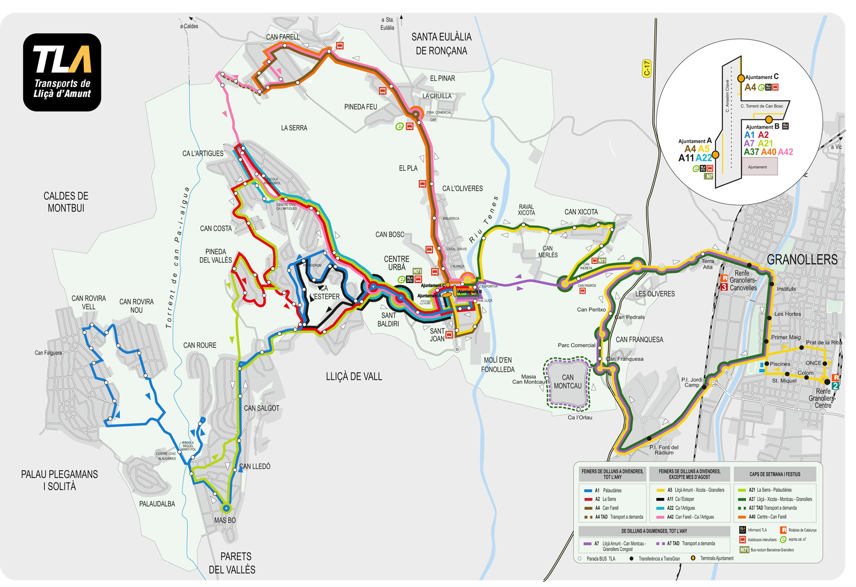 Plànol de la xarxa d'autobusos urbans de Lliçà d'Amunt