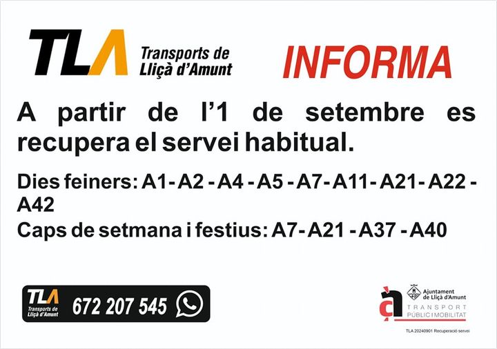 Horaris de setembre de TLA