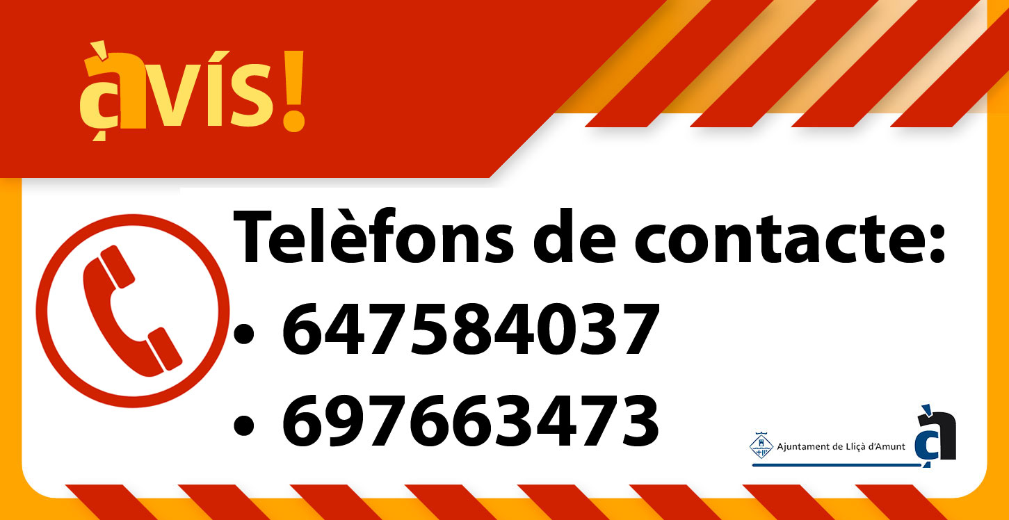 Números de telèfon per contactar amb l'Ajuntament