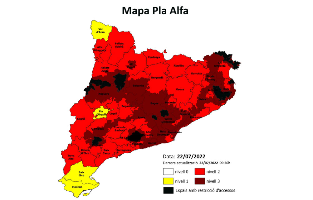 Es manté la fase d'alerta de l'INFOCAT per risc d'incendi i es prorroguen les restriccions