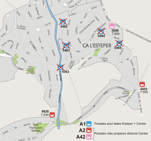 Avís sobre anul·lació de parades de la línia A1 de Ca l'Esteper en l'expedició de les 7.49h